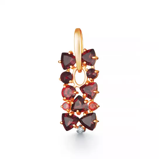 Золотая подвеска 585, женская, с гранатом и фианитом