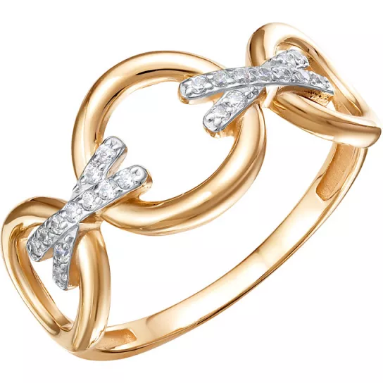 Золотое кольцо 585, женское, с фианитом, размер 18