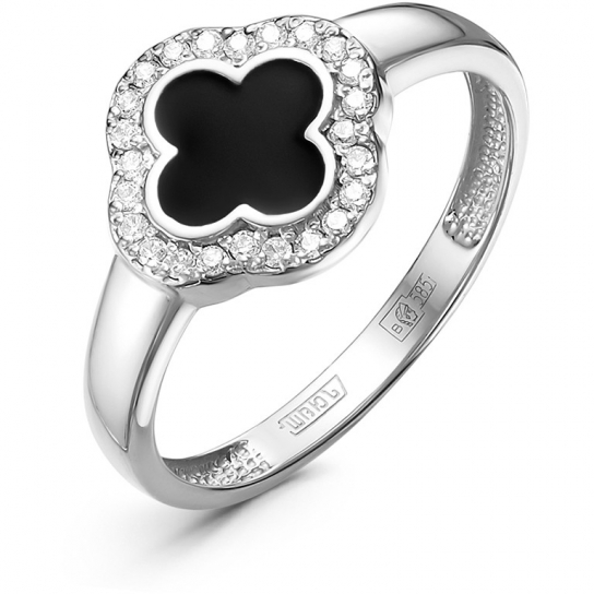 Серебряное кольцо 925, женское, с эмалью и фианитом, размер 18