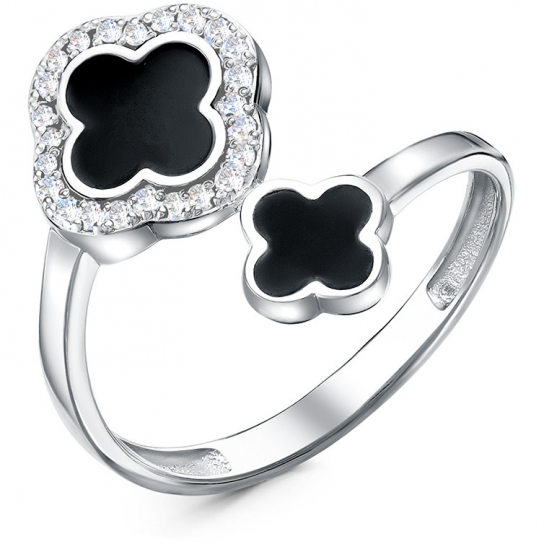 Серебряное кольцо 925, женское, с эмалью и фианитом, размер 17.5