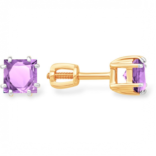 Золотые серьги 585, женские, с аметистом