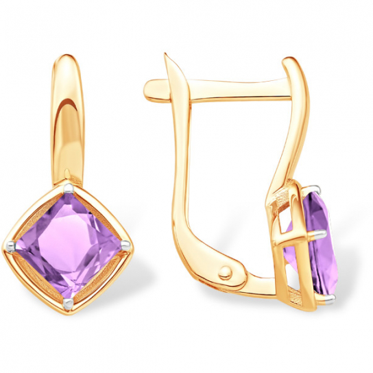 Золотые серьги 585, женские, с аметистом