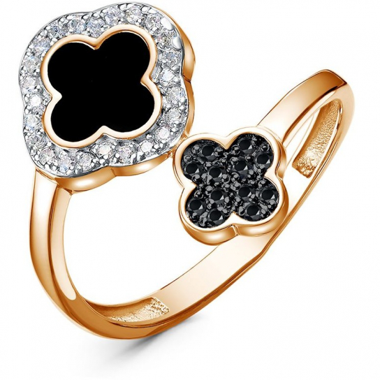 Золотое кольцо 585, женское, с фианитом и эмалью, размер 17.5