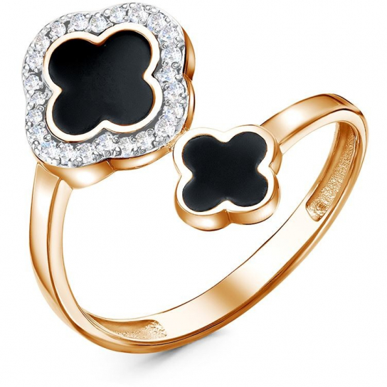 Золотое кольцо 585, женское, с эмалью и фианитом, размер 19