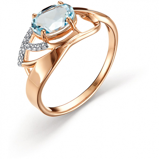 Золотое кольцо 585, женское, с гранатом и фианитом, размер 18.5