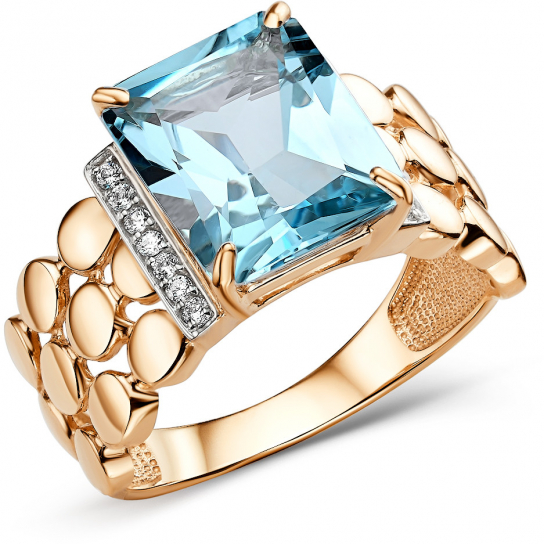 Золотое кольцо 585, женское, с топазом и фианитом, размер 18