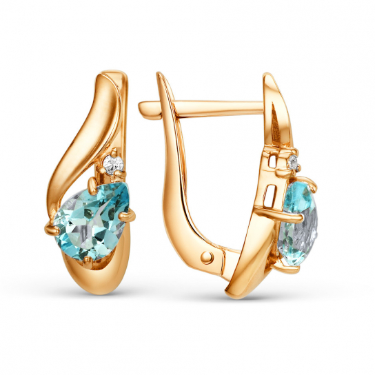 Золотые серьги 585, женские, с топазом и фианитом