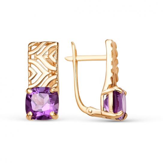 Золотые серьги 585, женские, с аметистом