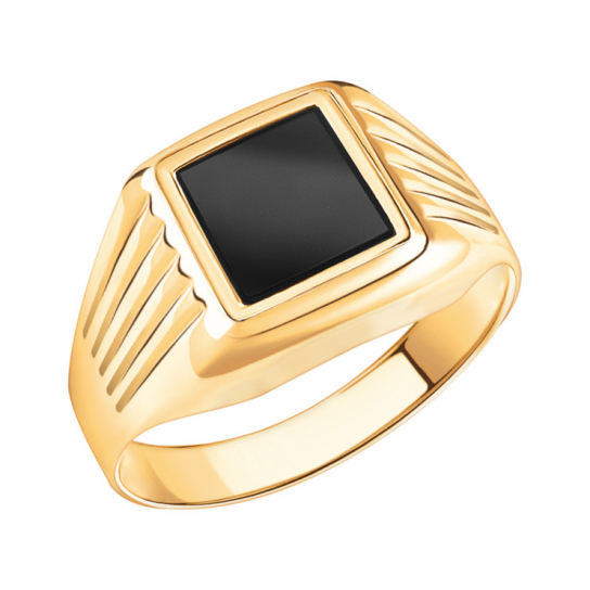 Золотое кольцо 585, мужское, с эмалью, размер 19