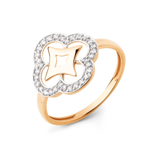 Золотое кольцо 585, женское, с фианитом, размер 18.5