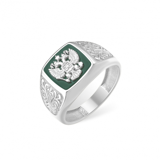 Кольцо-печатка с фианитом и эмалью из серебра