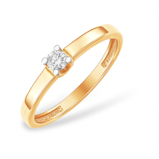 Золотое кольцо 585, женское, с бриллиантом, размер 17