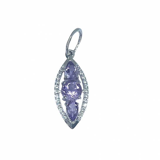Серебряная подвеска 925, женская, с фианитом и аметистом