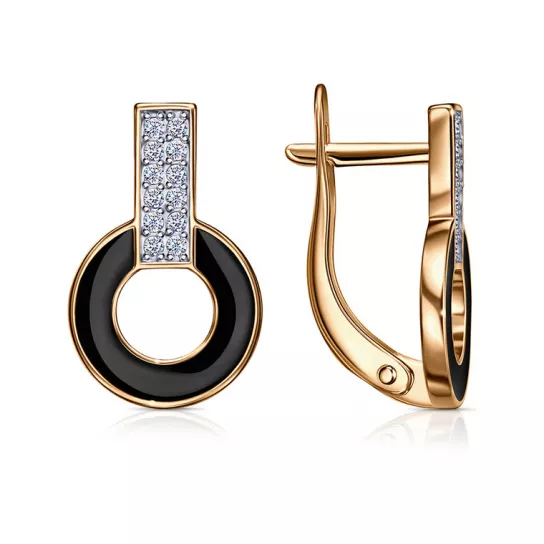 Золотые серьги 585, женские, с фианитом и эмалью