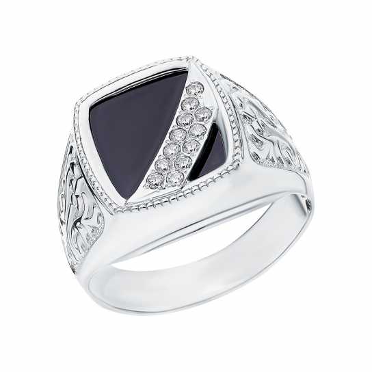 Кольцо-печатка с фианитом из серебра