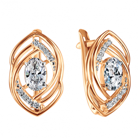 Золотые серьги 585, женские, с фианитом