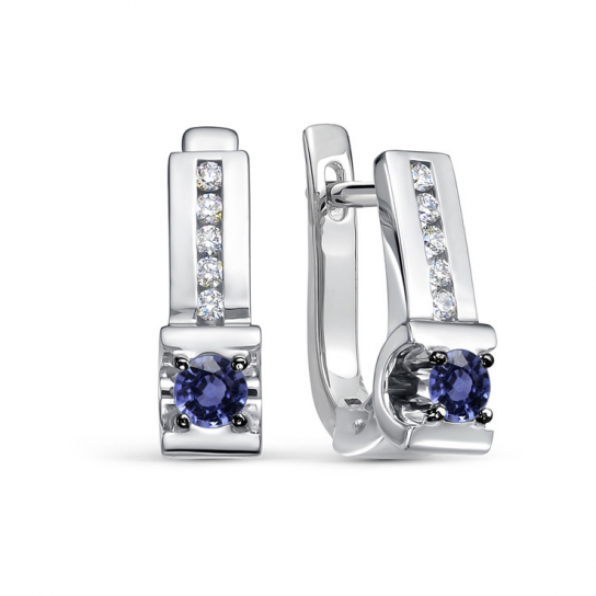 Золотые серьги 585, женские, с бриллиантом и сапфиром