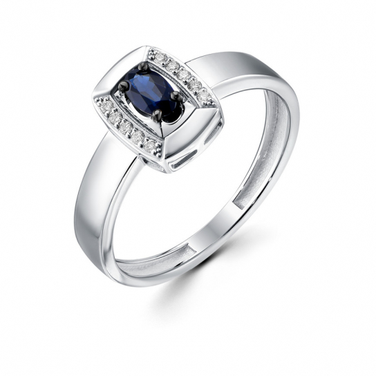 Золотое кольцо 585, женское, с бриллиантом и сапфиром, размер 17.5