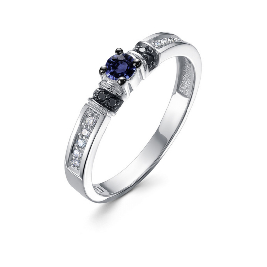 Золотое кольцо 585, женское, с бриллиантом и сапфиром, размер 17