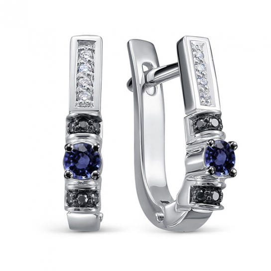 Золотые серьги 585, женские, с бриллиантом и сапфиром