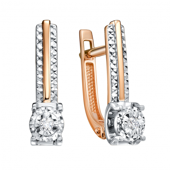 Золотые серьги 585, женские, с бриллиантом