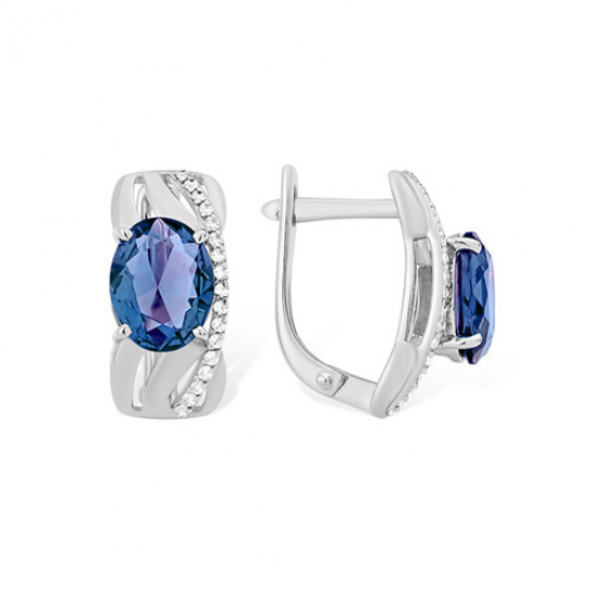 Серебряные серьги 925, женские, с топазом и фианитом