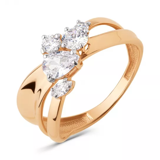 Золотое кольцо 585, женское, с фианитом, размер 18