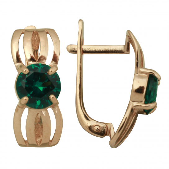 Золотые серьги 585, женские, с изумрудом