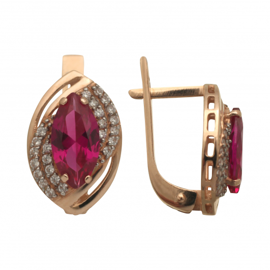 Золотые серьги 585, женские, с корундом и фианитом