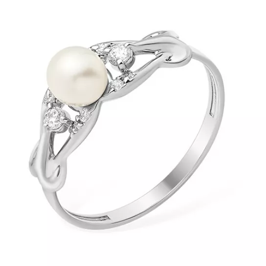 Серебряное кольцо 925, женское, с фианитом и жемчугом, размер 16.5