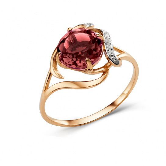Золотое кольцо 585, женское, с гранатом и фианитом, размер 18