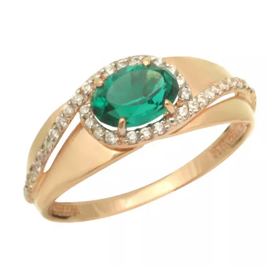 Кольцо с изумрудом и фианитом из золота