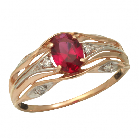 Золотое кольцо 585, женское, с корундом и фианитом, размер 18