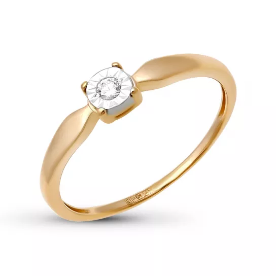 Золотое кольцо 585, с бриллиантом, размер 16.5