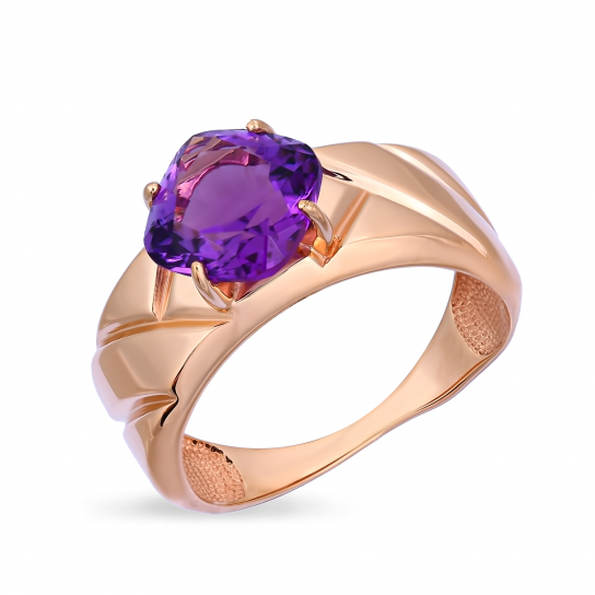 Золотое кольцо 585, женское, с аметистом, размер 17.5