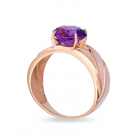 Золотое кольцо 585, женское, с аметистом, размер 17.5