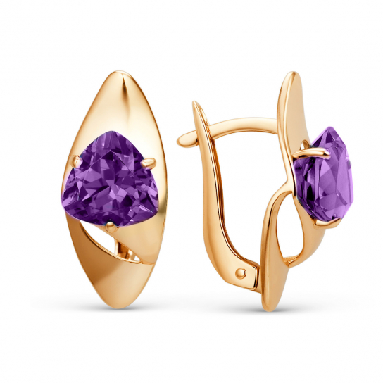 Золотые серьги 585, женские, с аметистом