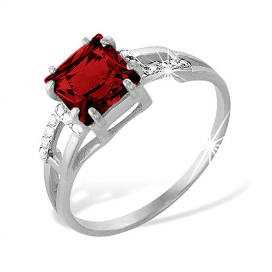 Серебряное кольцо 925, женское, с фианитом и гранатом, размер 19