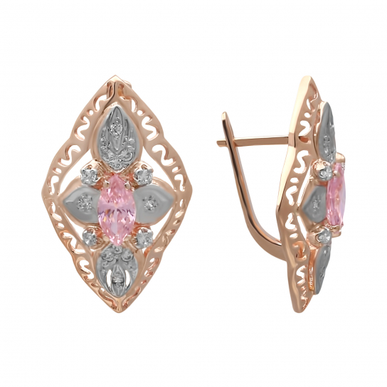 Золотые серьги 585, женские, с фианитом