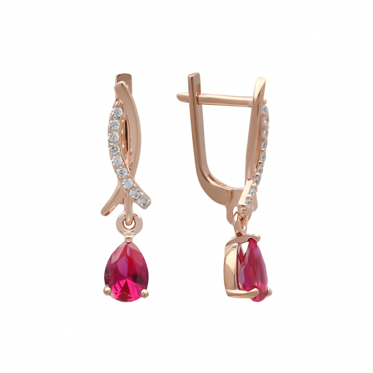 Золотые серьги 585, женские, с корундом и фианитом