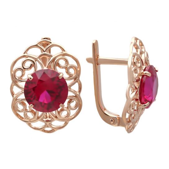 Золотые серьги 585, женские, с корундом