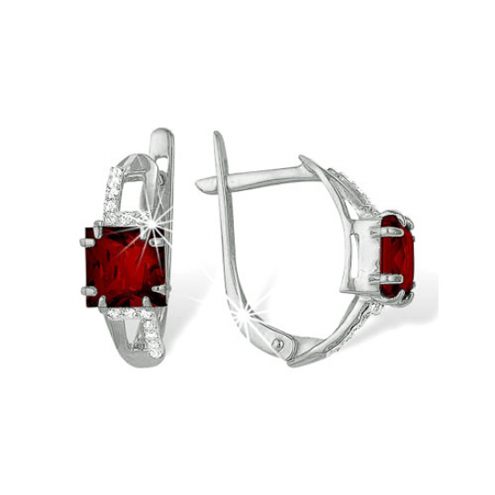 Серебряные серьги 925, женские, с гранатом и фианитом