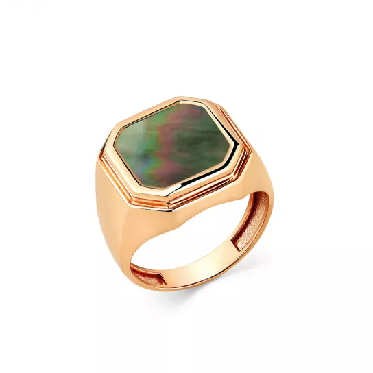 Золотое кольцо 585, женское, с перламутром, размер 18