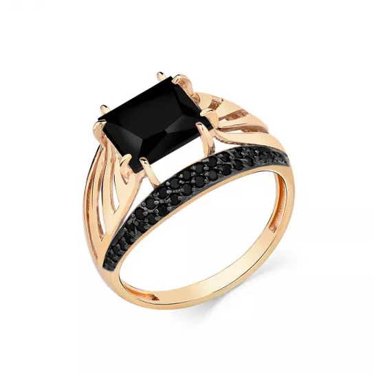 Золотое кольцо 585, женское, с агатом и фианитом, размер 18