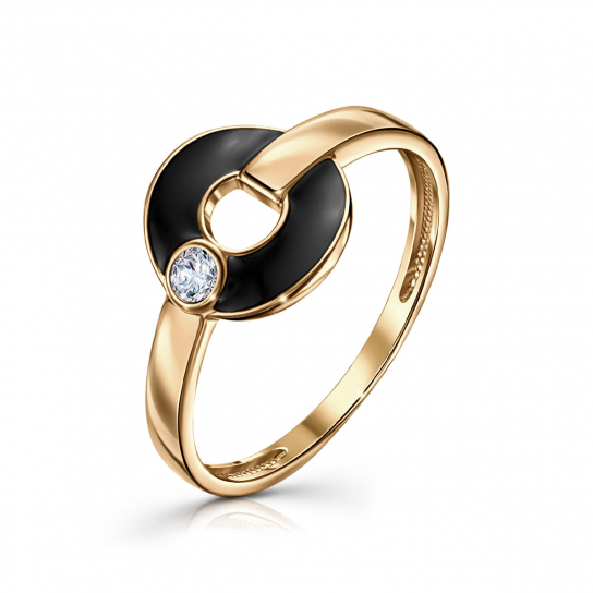 Золотое кольцо 585, женское, с фианитом и эмалью, размер 17