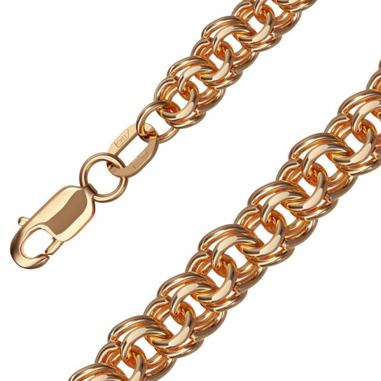 Золотая цепочка 585 на шею, плетение бисмарк, длина 45 см, цвет красное золото