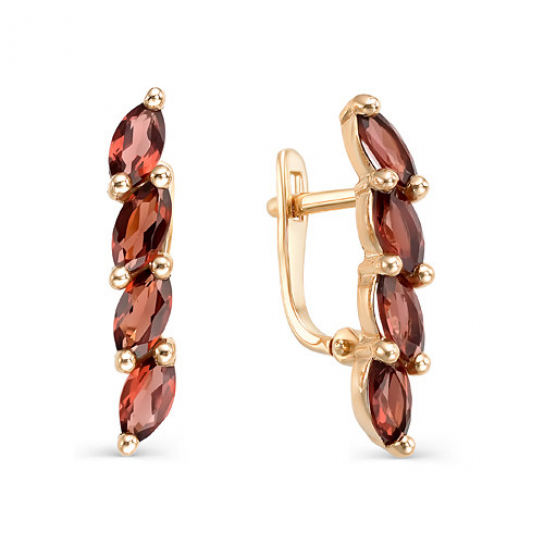 Золотые серьги 585, женские, с гранатом