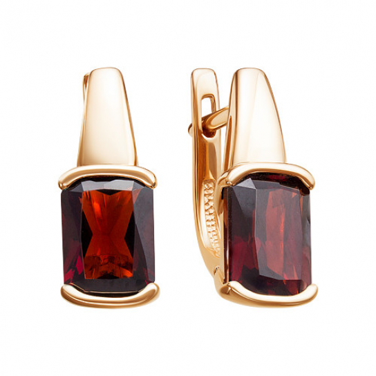 Золотые серьги 585, женские, с гранатом