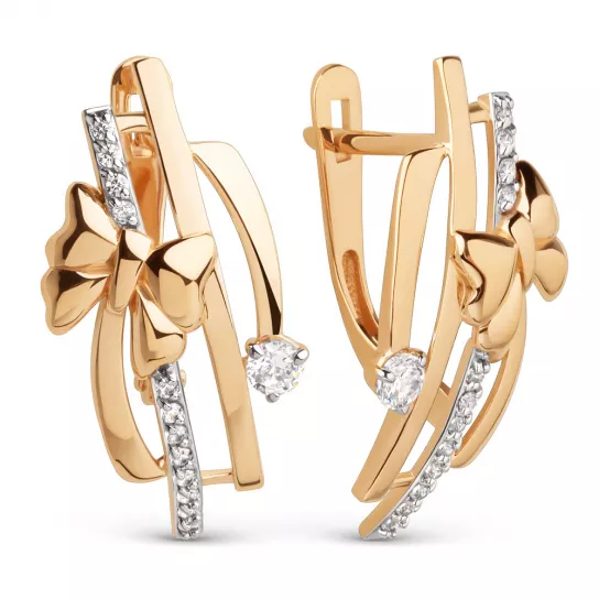 Золотые серьги 585, женские, с фианитом