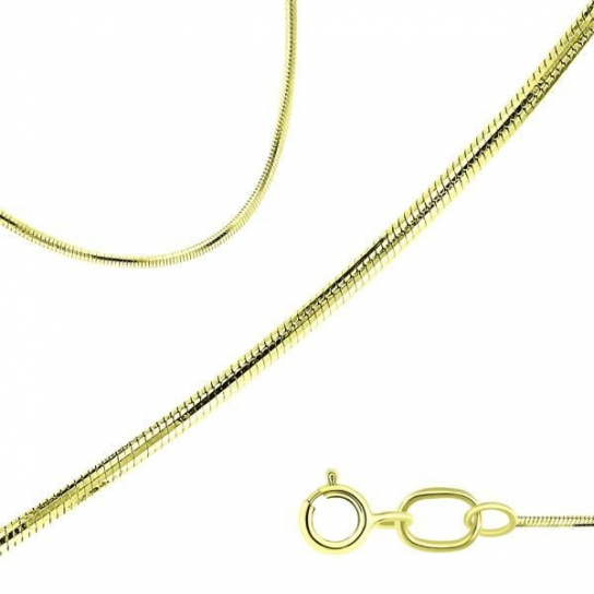Золотая цепочка 585 на шею, плетение снейк, длина 45 см, цвет желтое золото